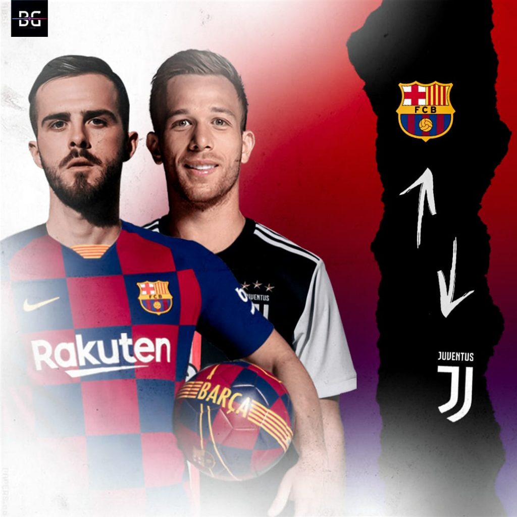 Photo montage for the Miralem Pjanić, Arthur Melo swap deal / BLAUGRANAGRAM