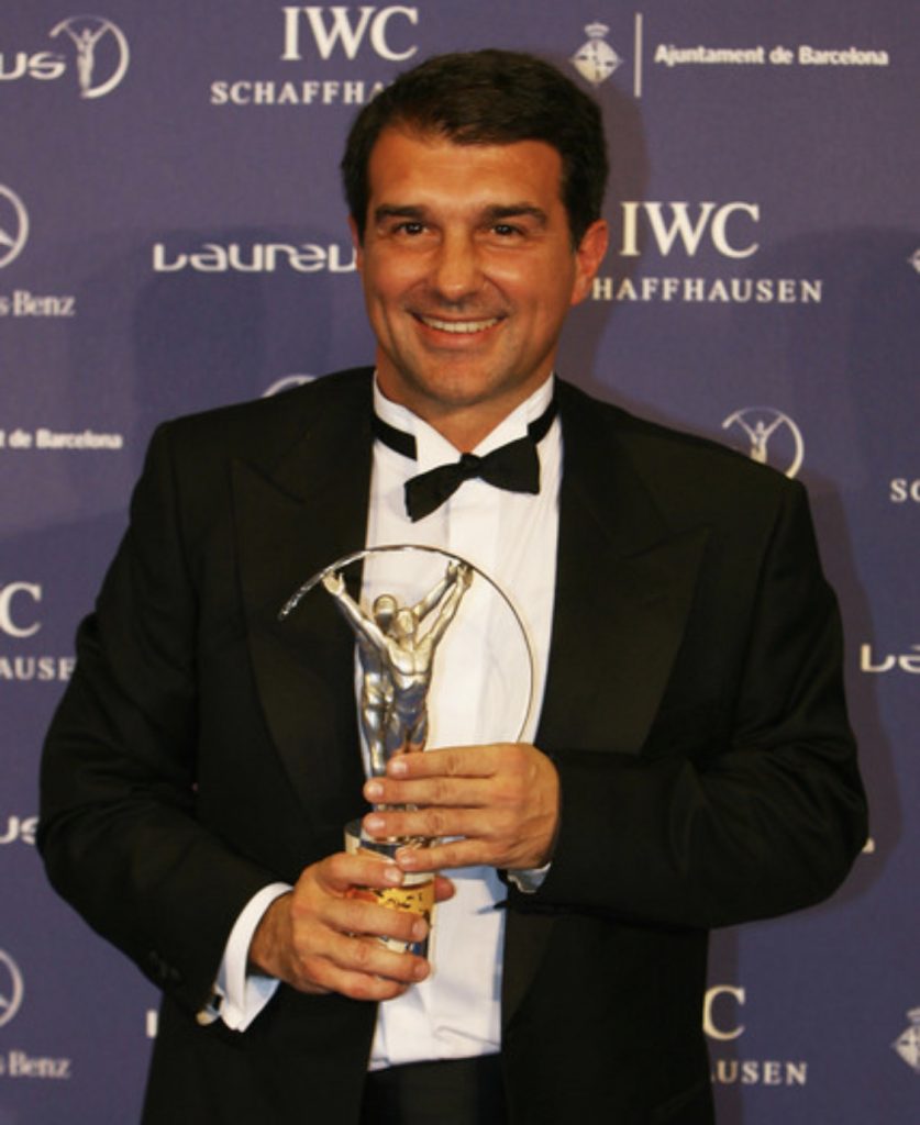 Barcelona president Joan Laporta accepting the spirit of sport award on behalf of Fc Barcelona at the Laureus sports awards at Palau Sant Jordi on April 2, 2007 / GETTY IMAGES SPORTS