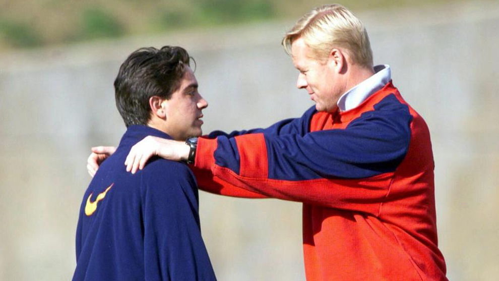 A young Xavi Hernández and a younger Ronald Koeman during a training session / FOOTBALL ESPAÑA