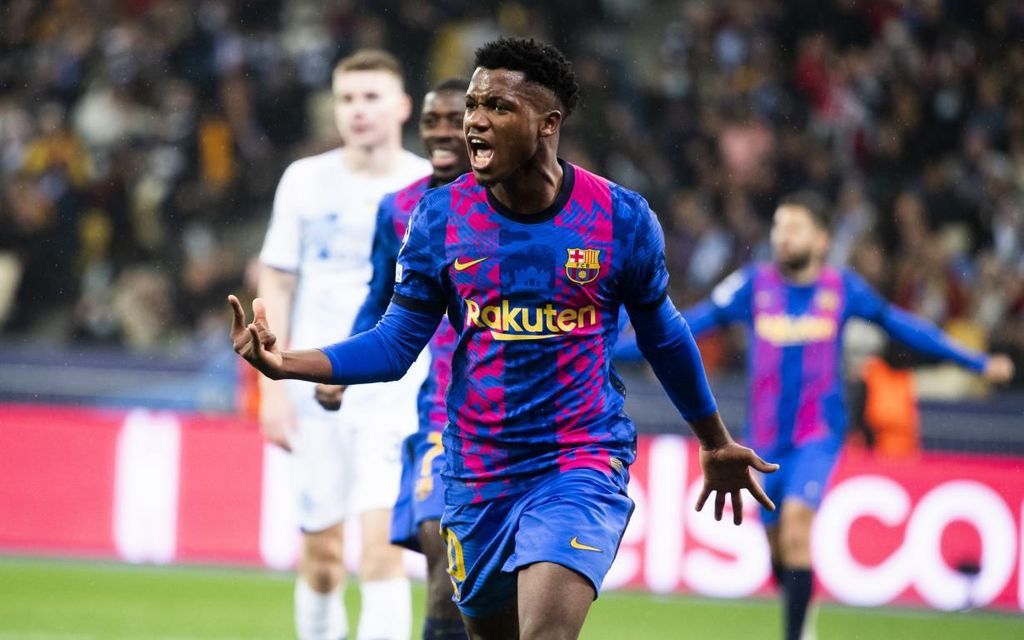 Ansu Fati celebrating his goal against Dynamo Kyiv in the UCL / FC BARCELONA