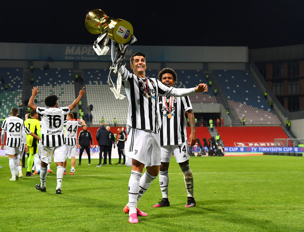 Álvaro Morata celebrating the TIMVISION Cup with Juventus/CLAUDIO VILLA/GETTY IMAGES EUROPE