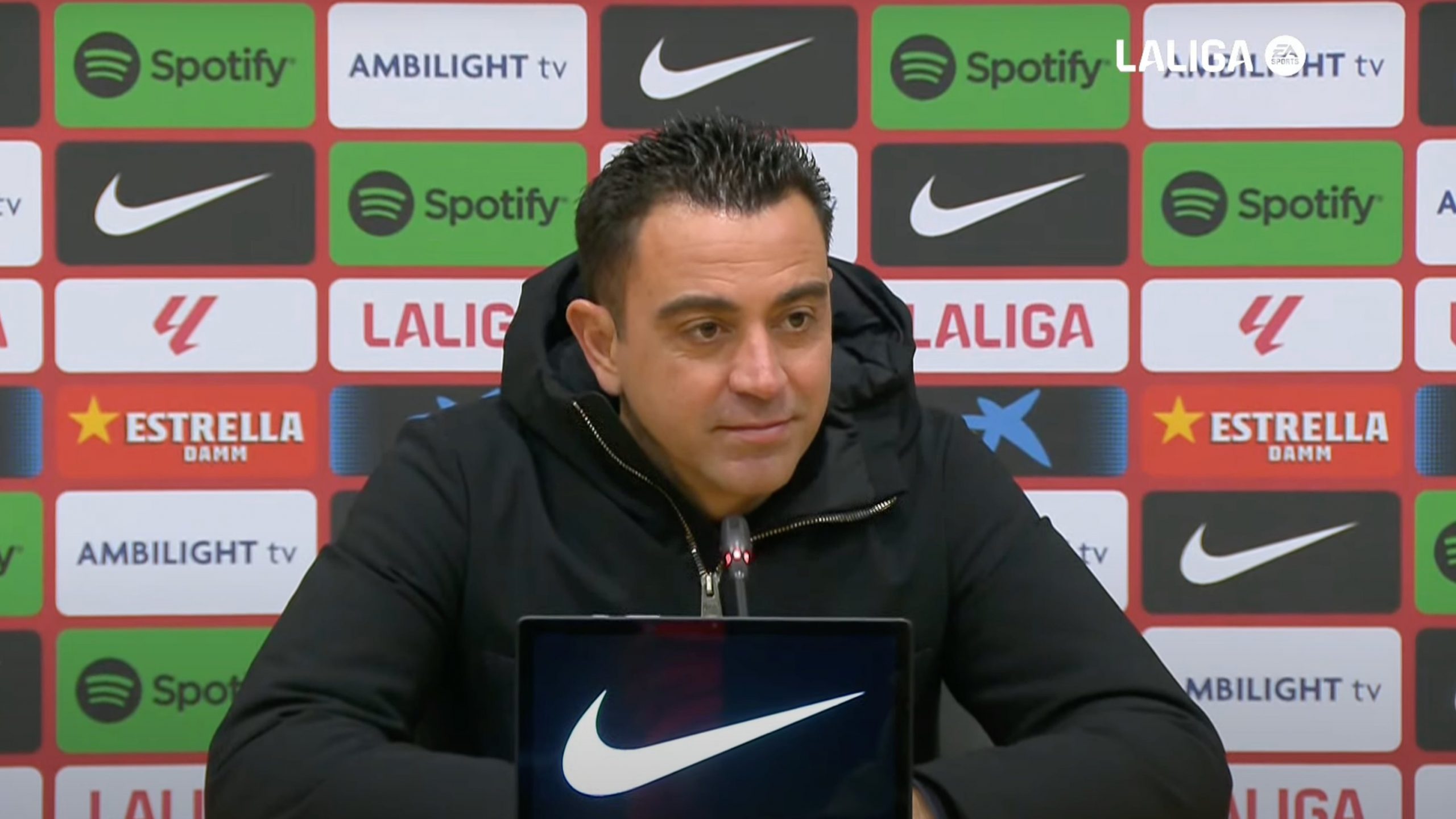 Xavi during the press conference following the Real Mallorca match