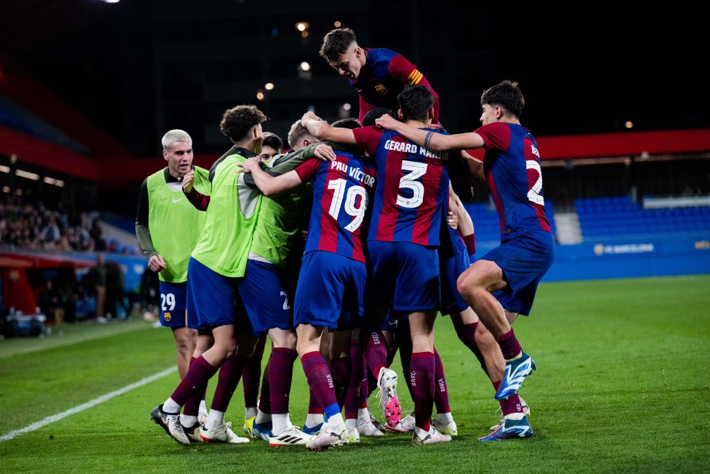 Barca Atletic celebrating a goal vs. Rayo Majadahonda / FC Barcelona