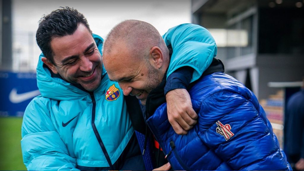 Andres Iniesta visiting Barcelona training a few weeks ago / Getty Images