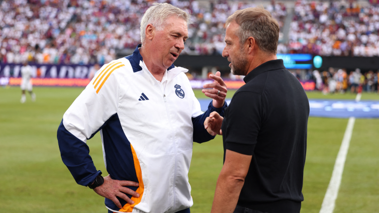 Hansi Flick (R) with Real Madrid coach Carlo Ancelotti at the preseason Clásico / GETTY IMAGES